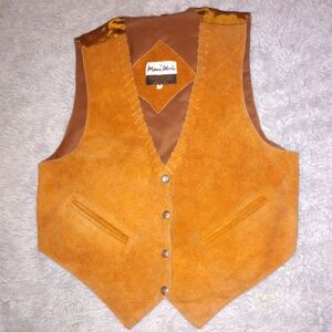 Vintage Mona Mode Brown Orange Leather Suede Vest W/Button Closure Size Medium